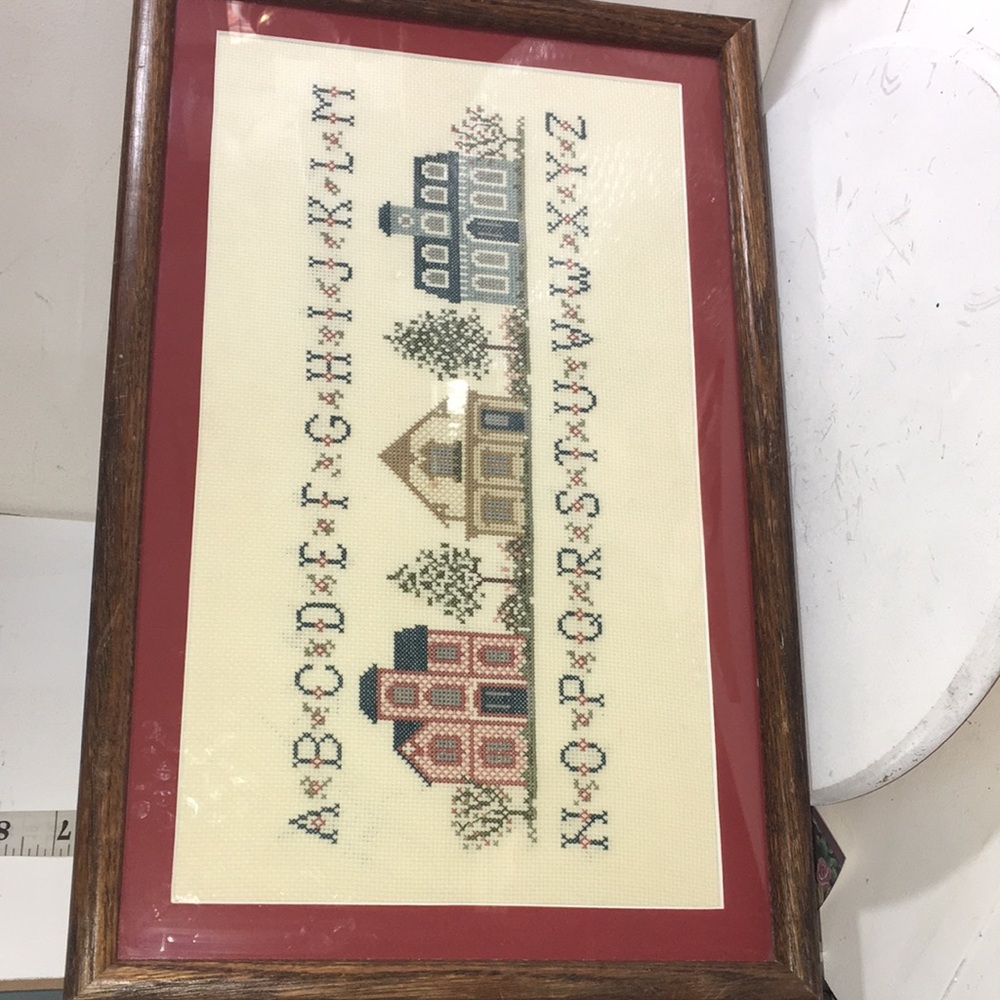 Cross-stitch vintage Alphabet framed & matted picture. - Picture 6 of 12